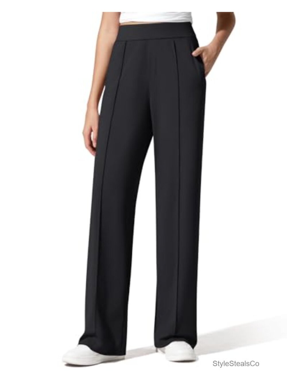 Wide Leg Yoga Dress Pants High Waist Pull On Trousers with Pockets